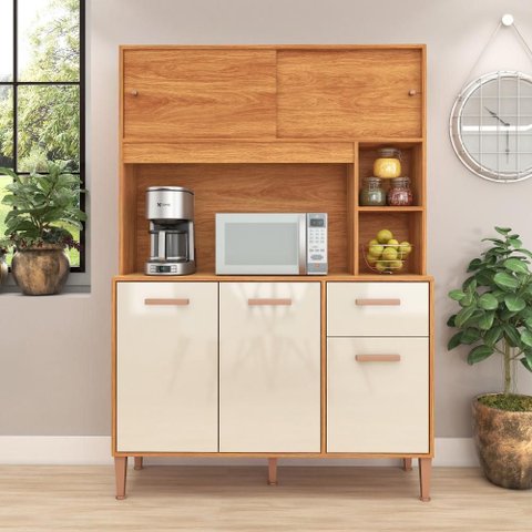 Armário Kit Cozinha Compacto com Armário e Balcão 5 Portas 1 Gaveta Pérola C212 120cm Cor