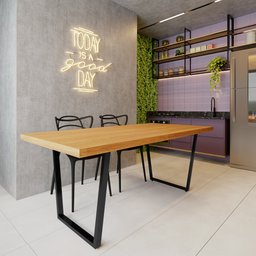 Mesa Industrial para Área Gourmet Madeira Maciça Lanna com Ferragem 2,00m Preto - 1