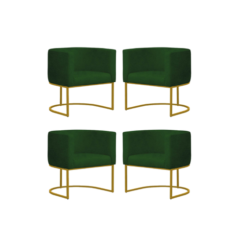 Kit 4 Poltronas Reforçada Decorativa Sala Gabriela Base Ferro Dourada Suede Verde