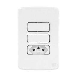 Conjunto Interruptor Duplo Simples + Tomada 10a 4x2 Composé Branco - Weg - 1 Conjunto Interruptor Duplo Simples + Tomada 10a 4x2 Composé Branco - Weg - 1