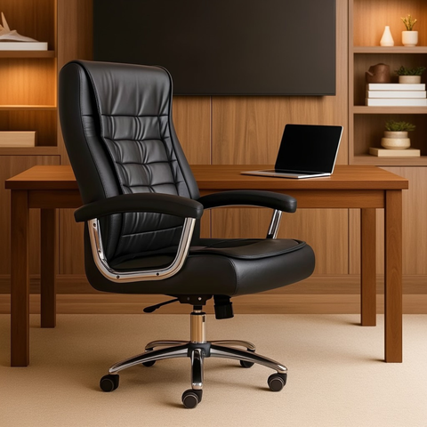 Cadeira Escritório Couro Presidente Molas Ensacadas Nr17 Califórnia Fratini Preta