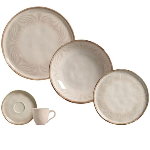 Aparelho de Jantar 30 Peças Bio Raio Porto Brasil Orgânico Cerâmica Off White Mesa Posta 6