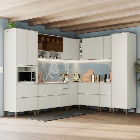 Cozinha Completa Fineze 10 Portas 10 Gavetas 100% MDF com Vidro Reflecta Areia Hp - Henn