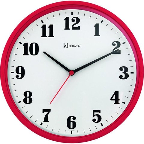 Relógio de Parede Preto 26cm com Tic-tac Herweg 6126 Vermelho