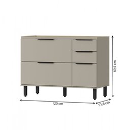 Balcão de Cozinha para Pia Florença 100% Mdf 2 Portas 3 Gavetas Fendi/castanho - Mx Móveis - 3