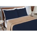 Ver imagem 2 de Colcha Cobre Leito Cama King 3 Pç Dupla Face Duas Cores Acolchoado Microfibra:azul Escuro e Avelã Be