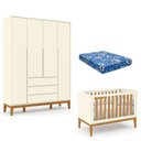 Ver imagem 1 de Berço Americano New Off White Freijó e Guarda Roupa Infantil 4 Portas Off White Eco Wood com Colchão