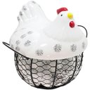 Ver imagem 3 de Cesto Galinha Porta Ovos Cerâmica Decorativo 12 Ovos Branco