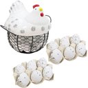 Ver imagem 2 de Cesto Galinha Porta Ovos Cerâmica Decorativo 12 Ovos Branco