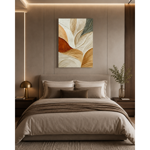 Quadro Decorativo Abstrato Canvas Folhas Tons Terrosos 60x90