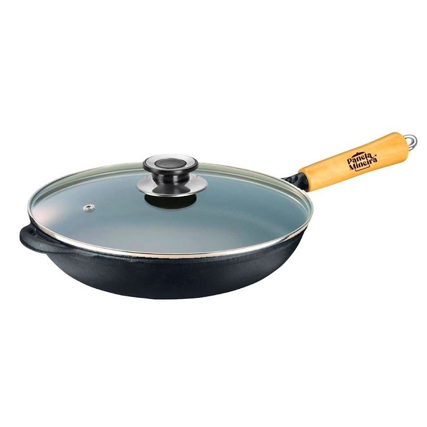 Ver imagem 1 de Frigideira Wok de Ferro Cabo Madeira Panela Mineira Tv 28cm