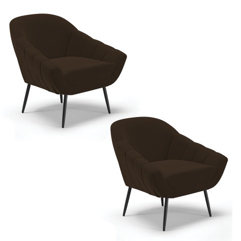 Kit 2 Poltronas Giovana Suede Marrom Pés Palito de Ferro - D'Rossi