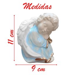 Par de Anjos de Gesso Azul Sentado Estátua Decorativa 11cm - 2