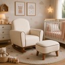 Ver imagem 1 de Kit Poltrona Balanço + Puff Amamentação Tecido Bouclé:Bouclé Bege