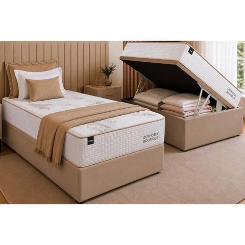 Cama Box Baú Crc Solt +Colchão Molas Super Pocket Boutique Ortobom 88