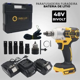 Parafusadeira Furadeira Chave de Impacto 2 Baterias 48v Bivolt sem Fio Embuled - 3