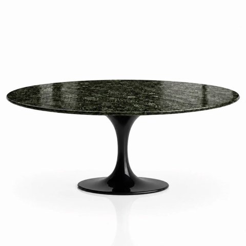 Mesa de Jantar Saarinen Oval 244x137 cm Tampo Mármore Verde Guatemala Base Laca Preta