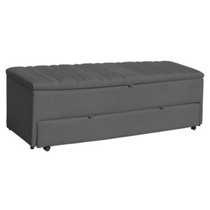 Calçadeira Baú Sapateira 90cm Ayla Suede Tampo Reto
