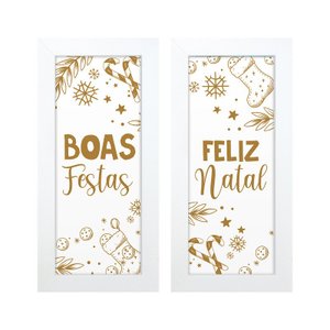 Dupla de Quadros Decorativos Dourado Frases Natal