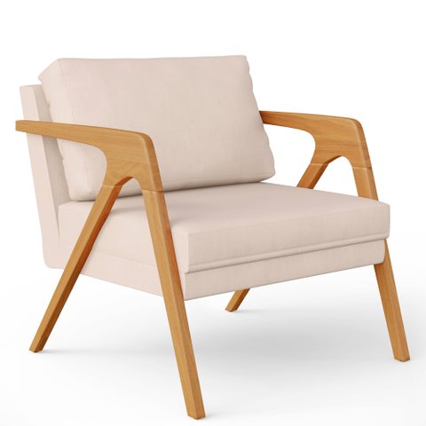 Poltrona Decorativa para Pietra com Estrutura de Madeira L02 Suede Bege - Lyam Decor