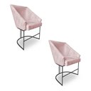 Ver imagem 1 de Kit 2 Poltronas Luxo Alana Suede Rosa Bebê Base Ferro Preto - Pallazio