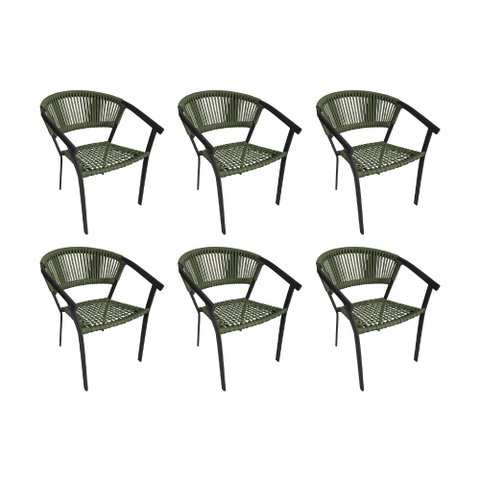 Kit 6 Cadeira Gourmet Corda Náutica Verde Musgo Base Alumínio Sofia Linha Plus