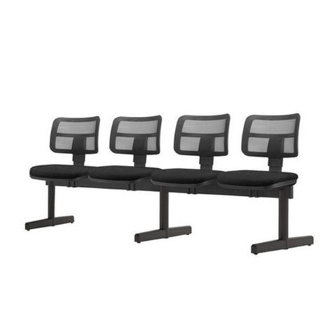 Longarina Zip Tela com 4 Lugares Assento Crepe Preto Base Metalica - 54442