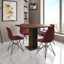 Ver imagem 1 de Mesa Jantar Londres Quadrada Amêndoa 90m Base Preta 4 Cadeiras Eames Estofadas Vermelho Ferro Preto