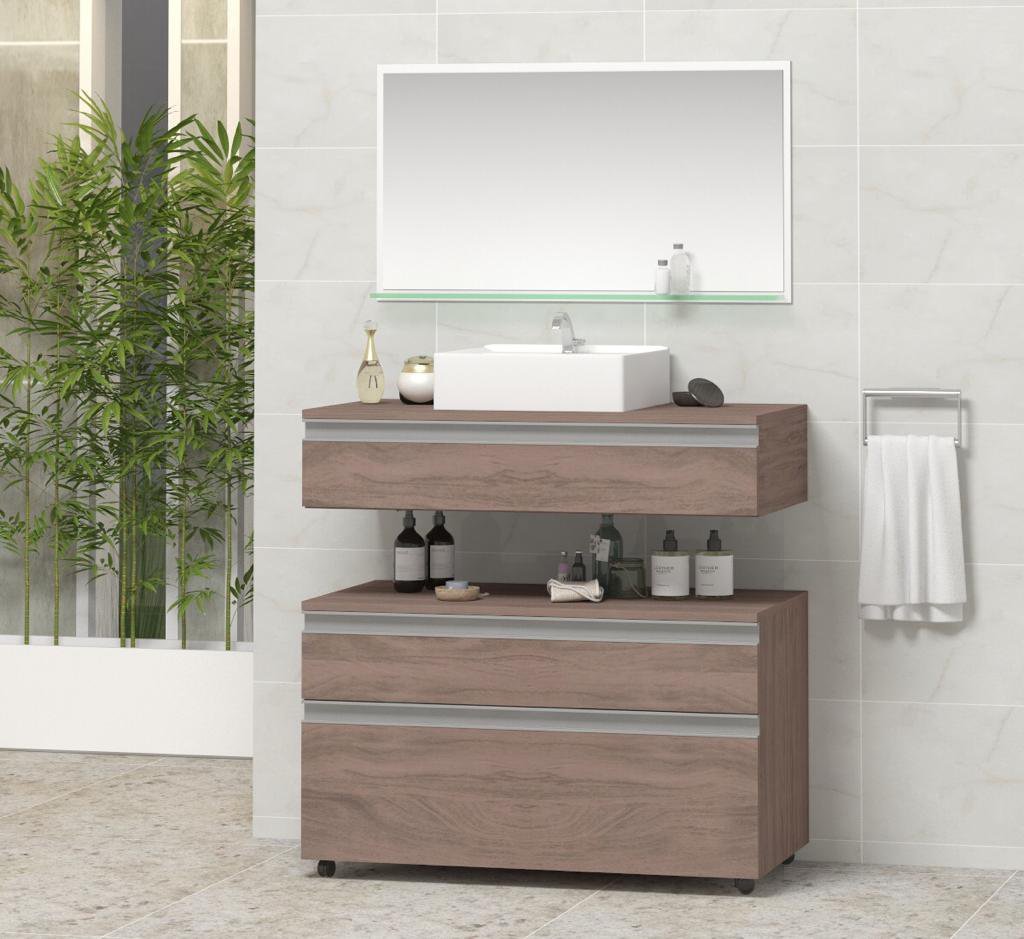 Conjunto Safira 80 gabinete para banheiro com cuba e espelheira