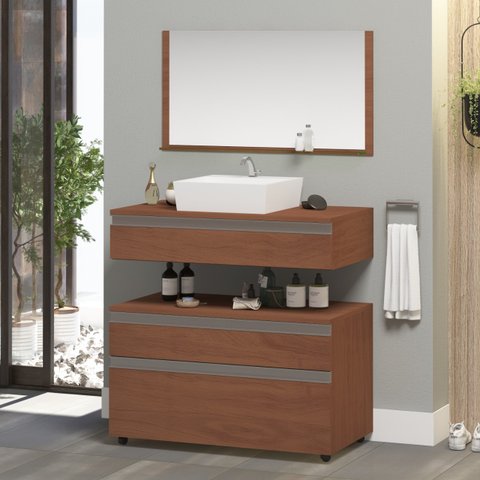 Conjunto Safira 80 Gabinete para Banheiro com Cuba e Espelheira
