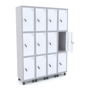 ROUPEIRO DE AÇO 4M 12 PORTAS FECHADURA PANDIN - CINZA/BRANCO