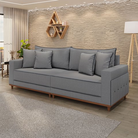 Sofá Fixo 4 Lugares Verona 2,16m Linho Cinza