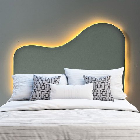 Cabeceira Orgânica Led 90cm Solteiro Painél para Cama Box Bouclé Serena