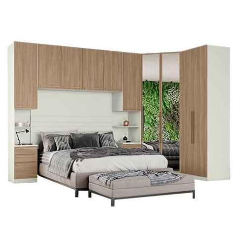 Quarto Modulado Casal Ambiente Composição 5.4 New Predileto 5 Peças Areia Jequitibá - Henn