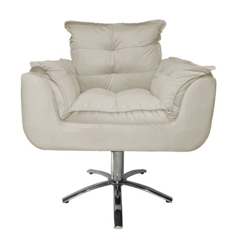 Poltrona Decorativa Opalla Pés Giratório Metal Suede Bege - DS Estofados
