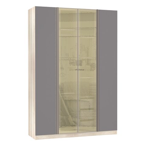 Guarda-roupa Solteiro Luciane 4 Portas 3 Gavetas Prime Plus Alumínio com Vidro Reflecta