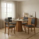 Ver imagem 1 de Conjunto Mesa de Jantar e 4 Cadeiras Estofadas com Tampo MDF e Vidro Jade 120x80cm Off White/Canela/Cinza