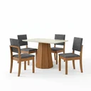 Ver imagem 2 de Conjunto Mesa de Jantar e 4 Cadeiras Estofadas com Tampo MDF e Vidro Jade 120x80cm Off White/Canela/Cinza