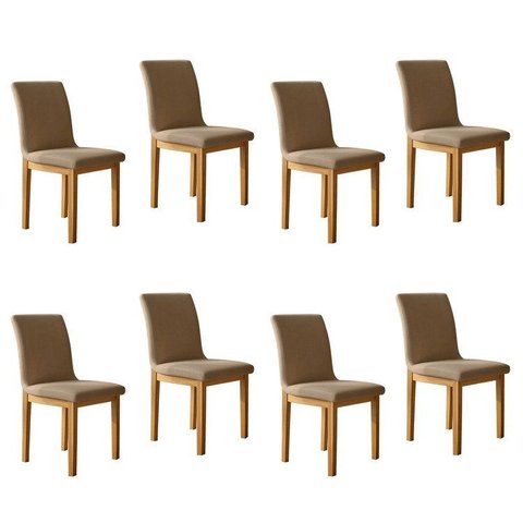 Kit 8 Cadeiras para Sala de Jantar com Pés Madeira Maciça Bella