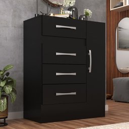 Cômoda Sapateira Grande Duquesa 4 Gavetas 1 Porta Preto - 1