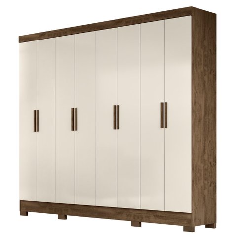 Guarda Roupa Casal 8 Portas 4 Gavetas 236cm Ágata M07 Castanho Wood/off White - Mpozenato