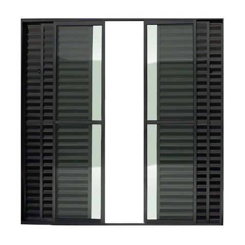 Porta Balcão de Correr com Veneziana de Alumínio Preto 6 Folhas Cmc Classic - 2,10 (A) X 2,00 (L)