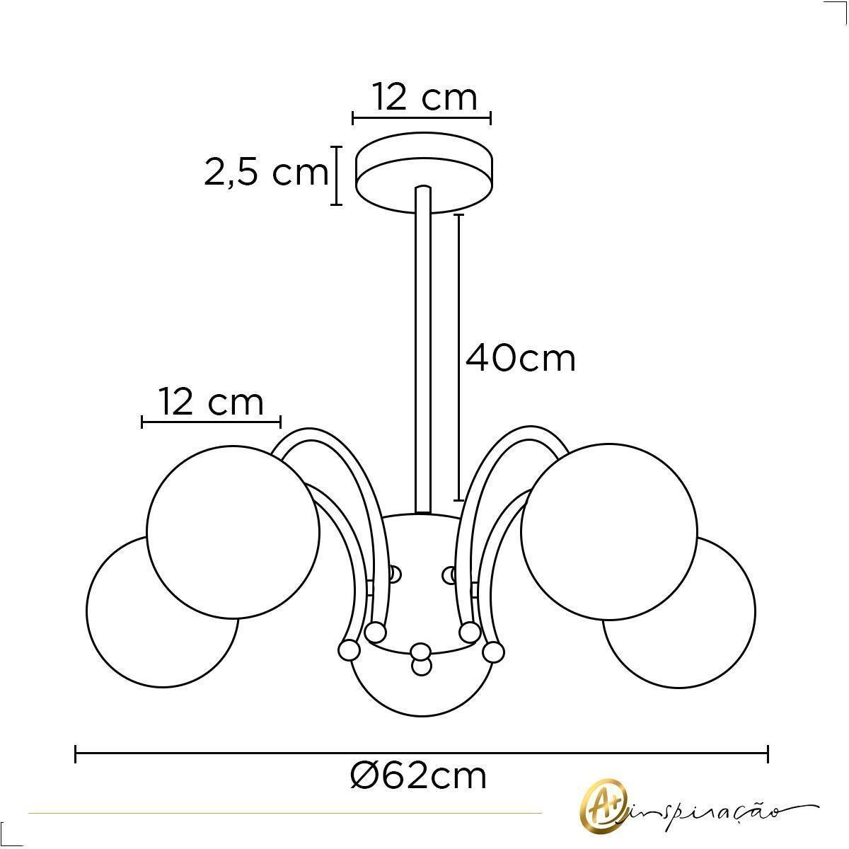 Lustre Dourado Nt-603: Metal + Vidro, Base E27x5, 62x46cm - 5