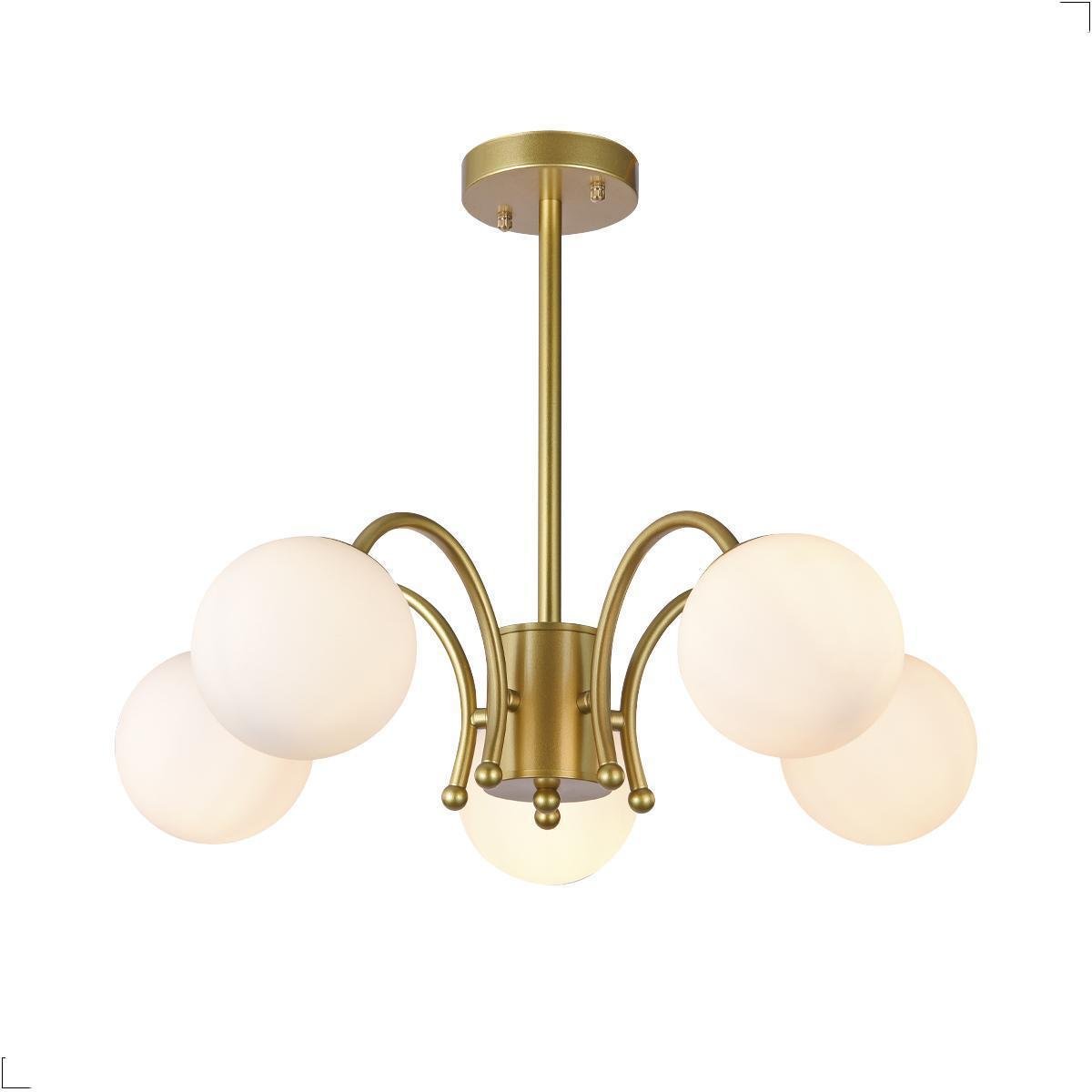 Lustre Dourado Nt-603: Metal + Vidro, Base E27x5, 62x46cm