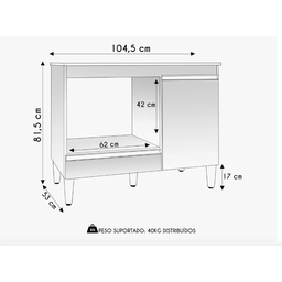 Balcão Cozinha para Cooktop e Forno Microondas Carla Amendoa Branco Ajl - 3