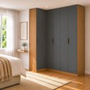 Ver imagem 1 de Guarda Roupa de Canto Reto 5 Portas MDF Altezza Clean Belmax:Freijó/Titânio