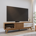 Ver imagem 2 de Bancada Viena C/ Portas e Compartimentos Sala de Estar P/ Tvs Freijo / Off White Matte