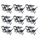 Ver imagem 1 de Kit 9 Conjuntos de Mesa Dobravel com 2 Cadeiras de Madeira 70x70 para Restaurante e Bar - Preto
