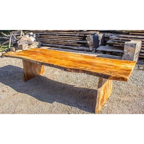 MESA DE JANTAR RÚSTICA MACIÇA EM MADEIRA PLÁTANO 310X100 - MESA PARA 12 PESSOAS