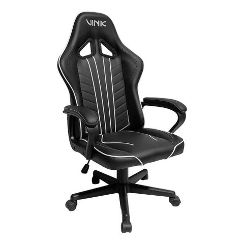 Cadeira Gamer Vega em Courino com Apoio de Braço Fixo Acolchoado Preta-branca